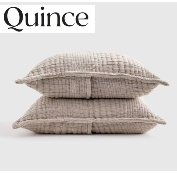QUINCE Organic Cotton Channel Stitch Sham Set IN KING SIZE IN TAUPE NWT - Picture 1 of 6